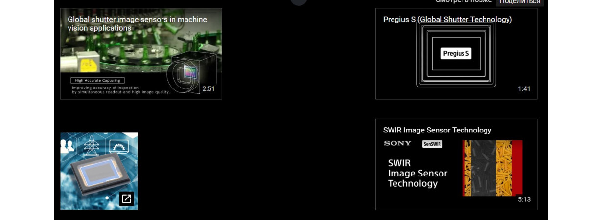 Сенсоры изображения  Sony c глобальным затвором машинного зрения полный справочник 2022 год